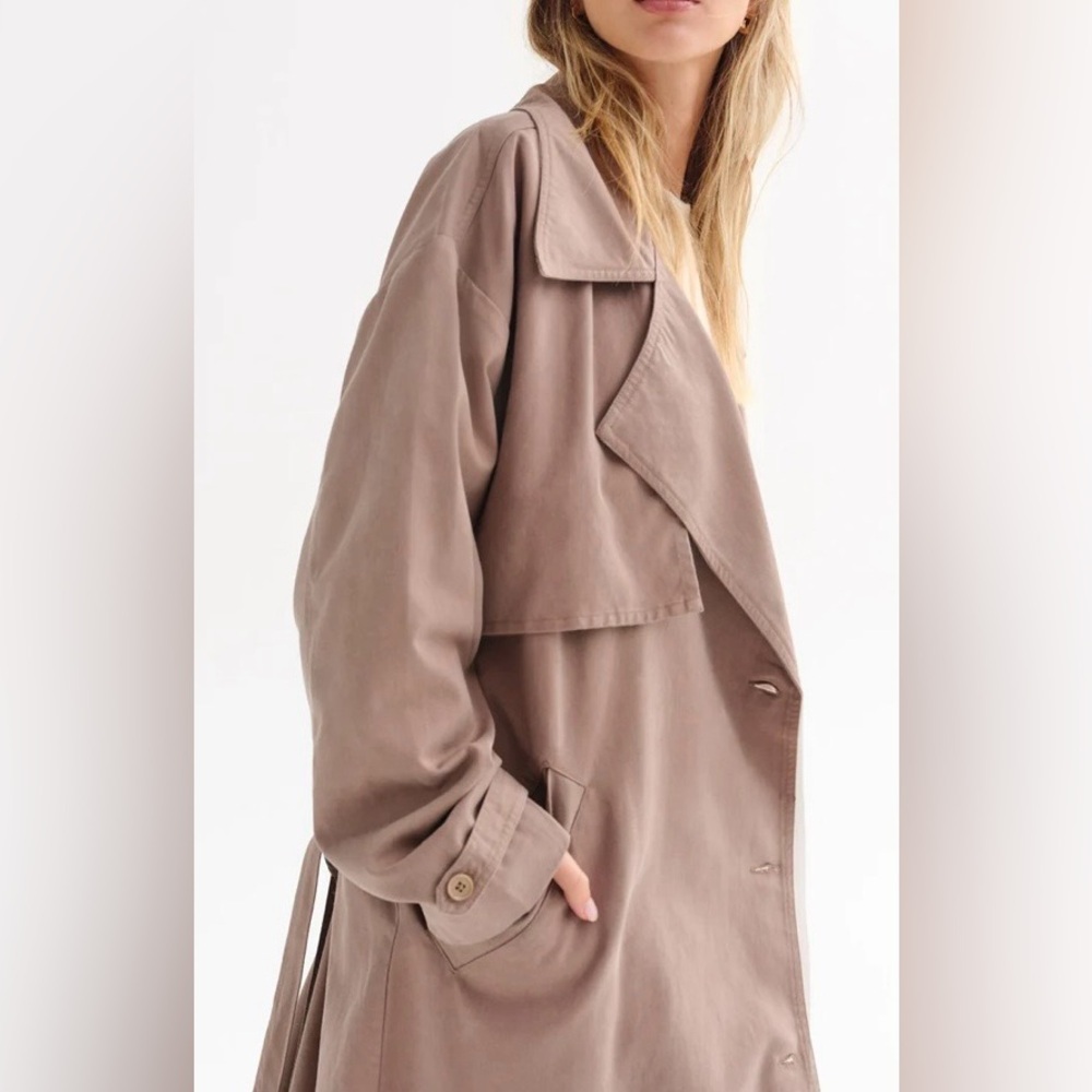 MATE the Label Tencel Twill Trench Coat Sz XS/S Mushroom Brown - Picture 6 of 11